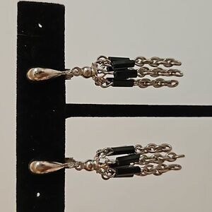 PARK LANE Silvertone & Black Bead Clip-on Earrings